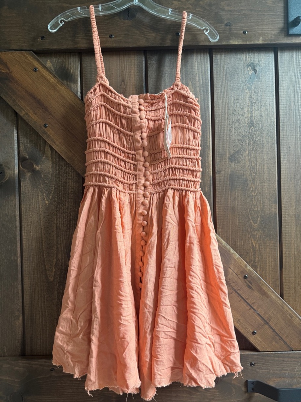 Vintage Havana Peach Smocked Mini Dress